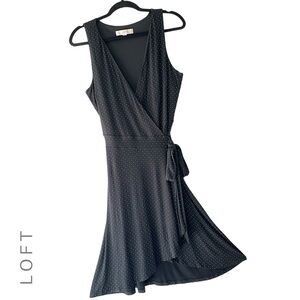 LOFT | NWOT SLEEVELESS BLACK & WHITE CLASSIC WRAP DRESS POLKA DOT LINED | MEDIUM